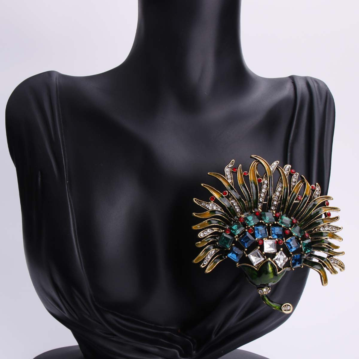 Vintage Crystal Leaf Enamel Brooch Pin for Dresses and Suits