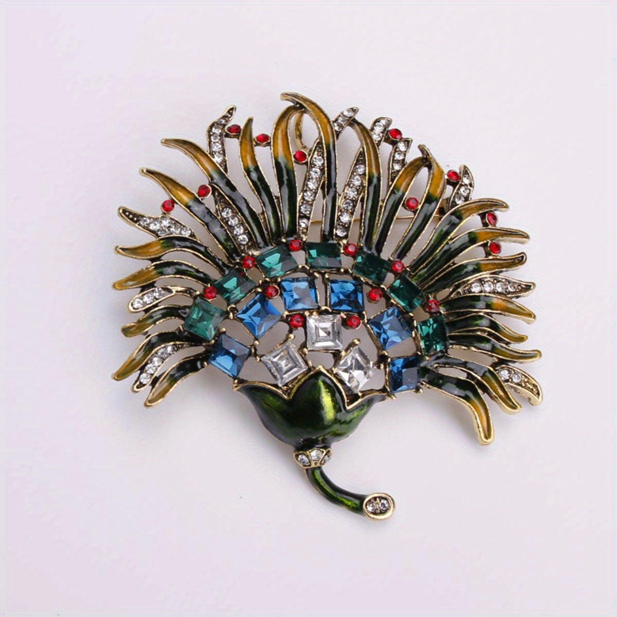 Vintage Crystal Leaf Enamel Brooch Pin for Dresses and Suits