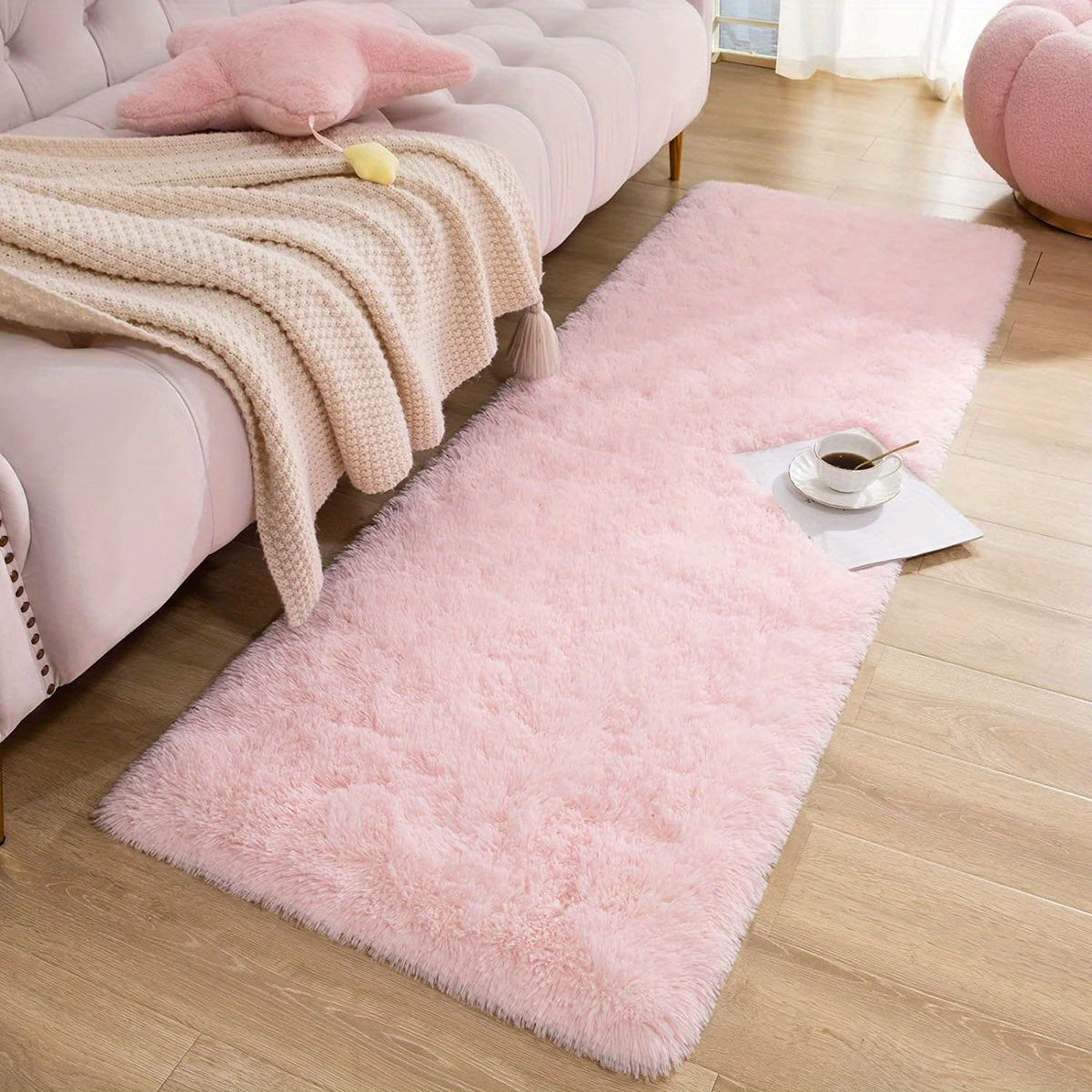 Pink Plush Area Rug with Tie Dye Design Non-Slip Shag for Living Room Bedroom Hallway