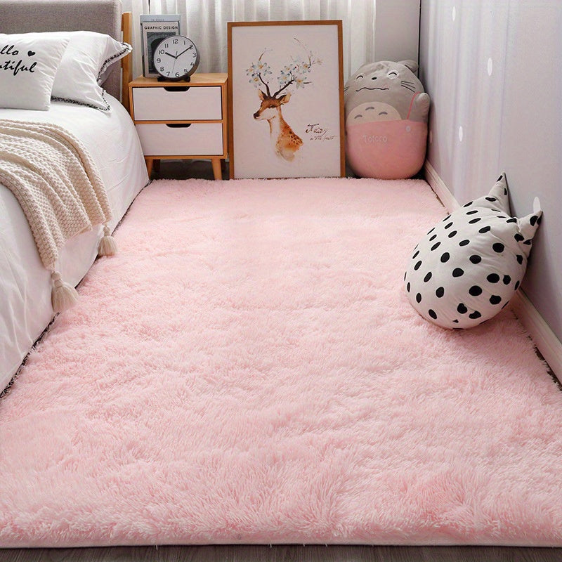 Pink Plush Area Rug with Tie Dye Design Non-Slip Shag for Living Room Bedroom Hallway