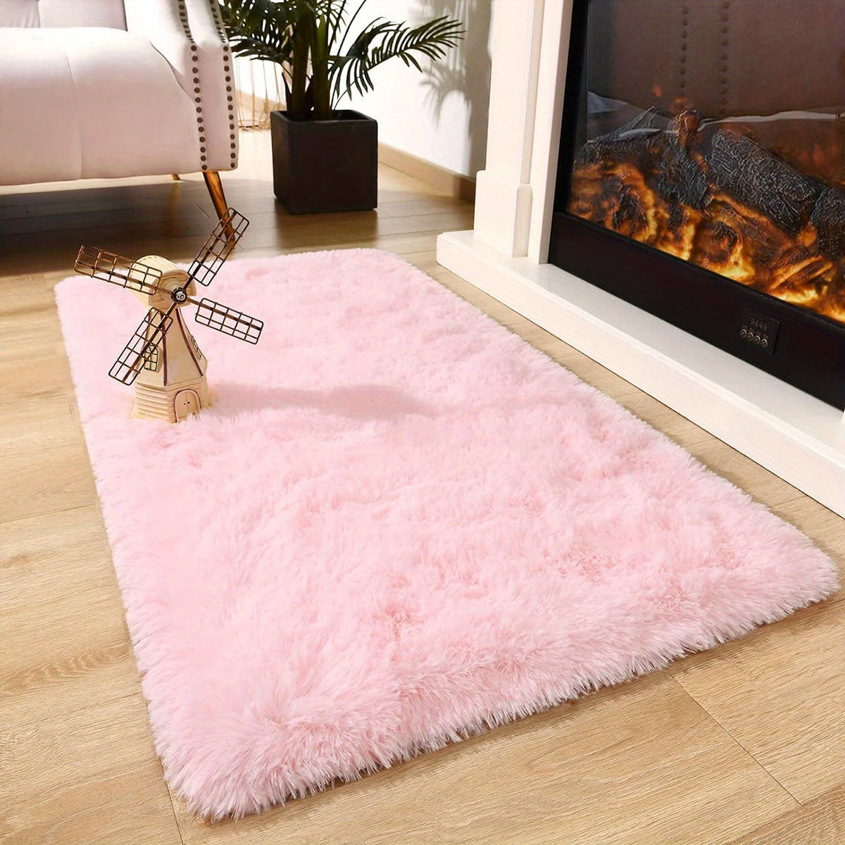 Pink Plush Area Rug with Tie Dye Design Non-Slip Shag for Living Room Bedroom Hallway