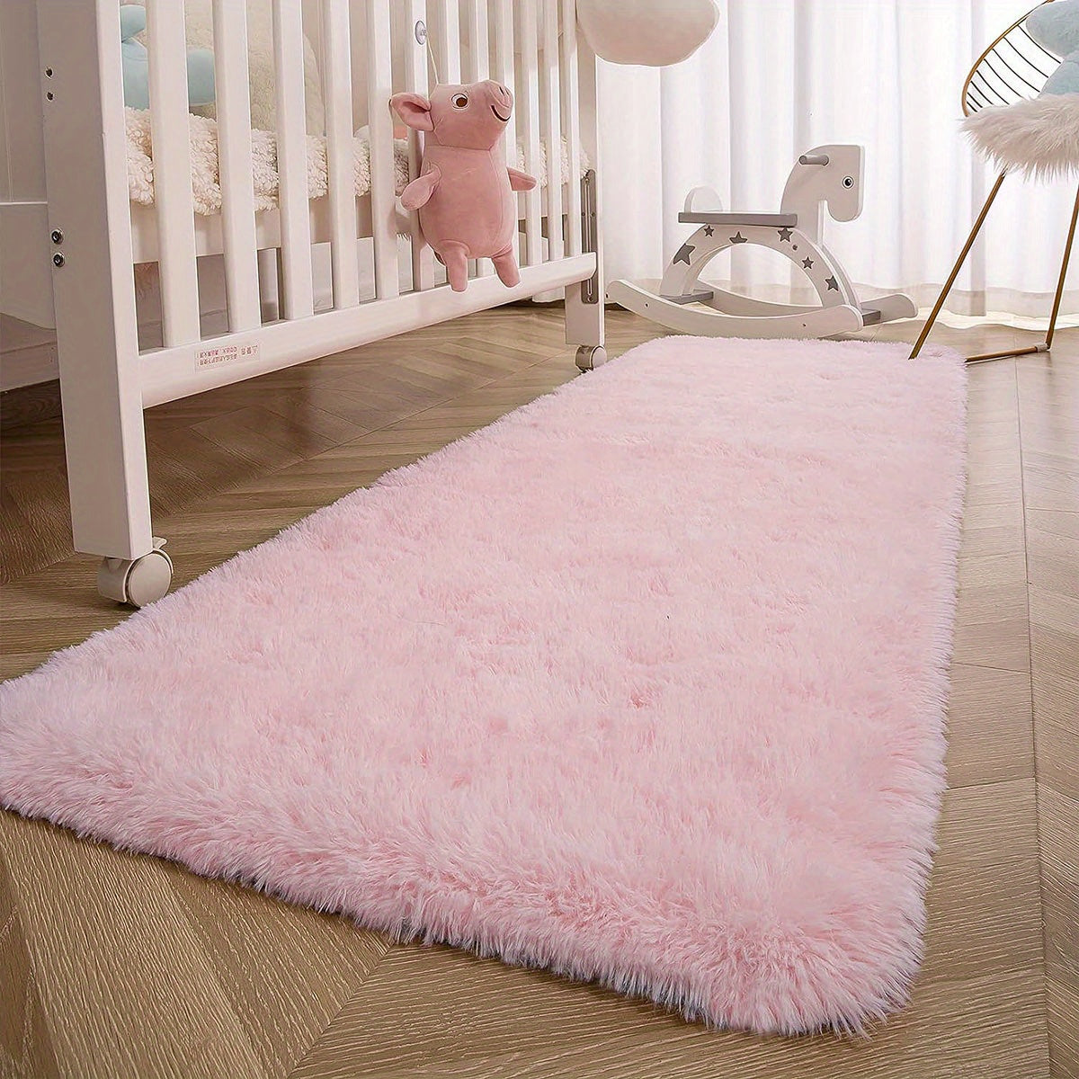 Pink Plush Area Rug with Tie Dye Design Non-Slip Shag for Living Room Bedroom Hallway