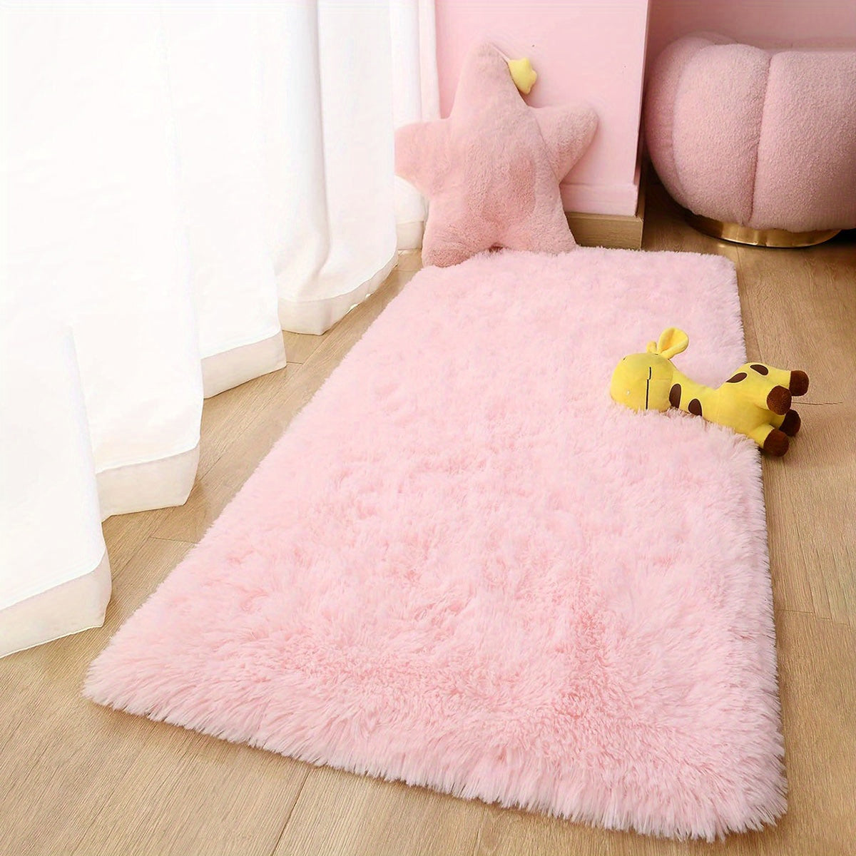 Pink Plush Area Rug with Tie Dye Design Non-Slip Shag for Living Room Bedroom Hallway