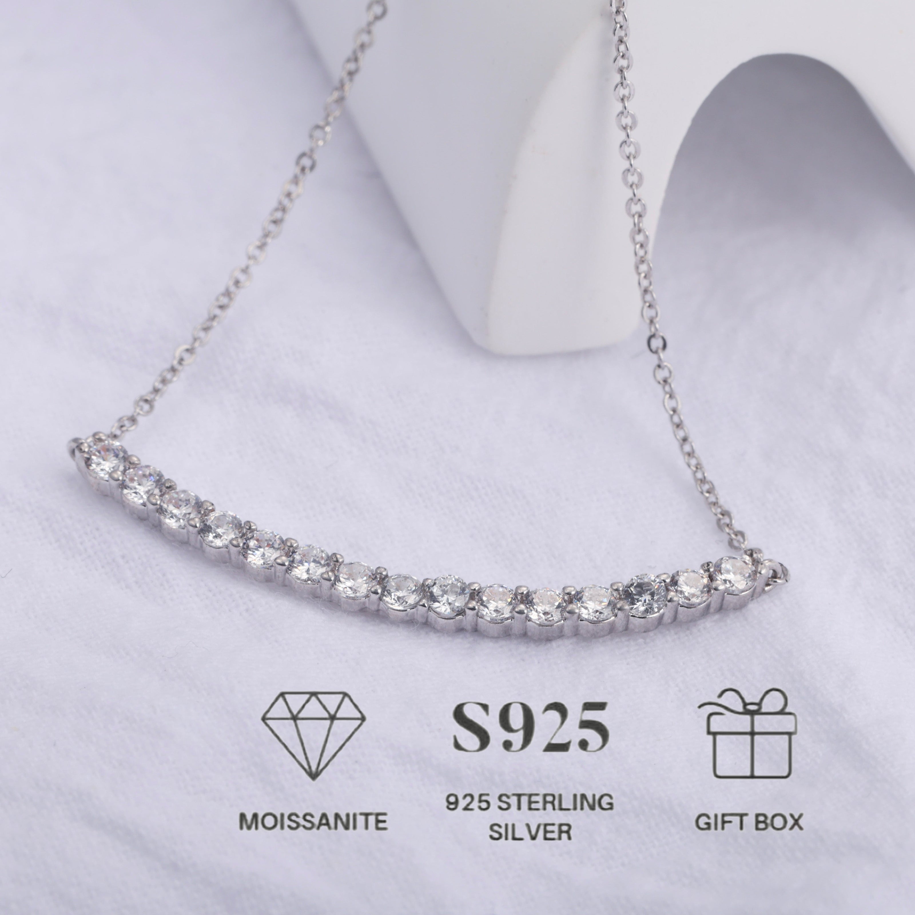 Moissanite S925 Silver Necklace 1.4 Carat Adjustable Gift Box Ethically Sourced