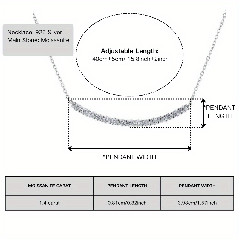 Moissanite S925 Silver Necklace 1.4 Carat Adjustable Gift Box Ethically Sourced