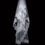 Polyester Bridal Veil with Floral Lace Edge for Wedding