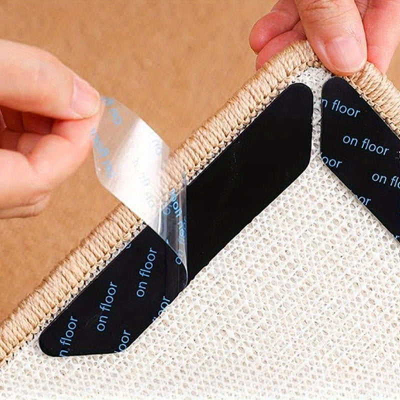 Set of 4 Washable Anti-Slip Carpet Grip Tape Strips for Rugs and Entryways