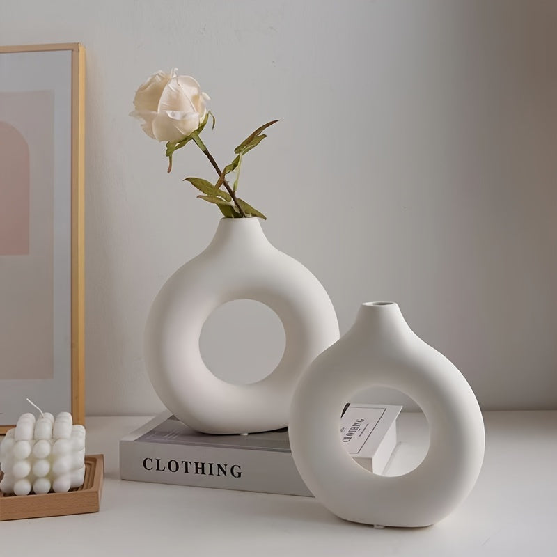 Donut-Shaped Plastic Vase for Home Decor, Modern Living Room Accent