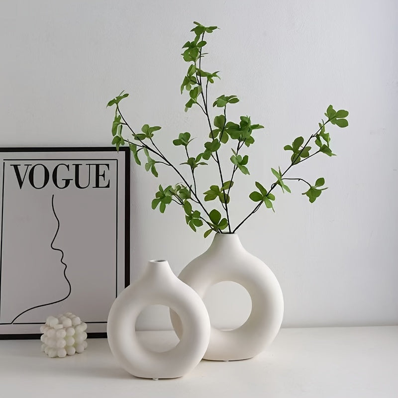 Donut-Shaped Plastic Vase for Home Decor, Modern Living Room Accent