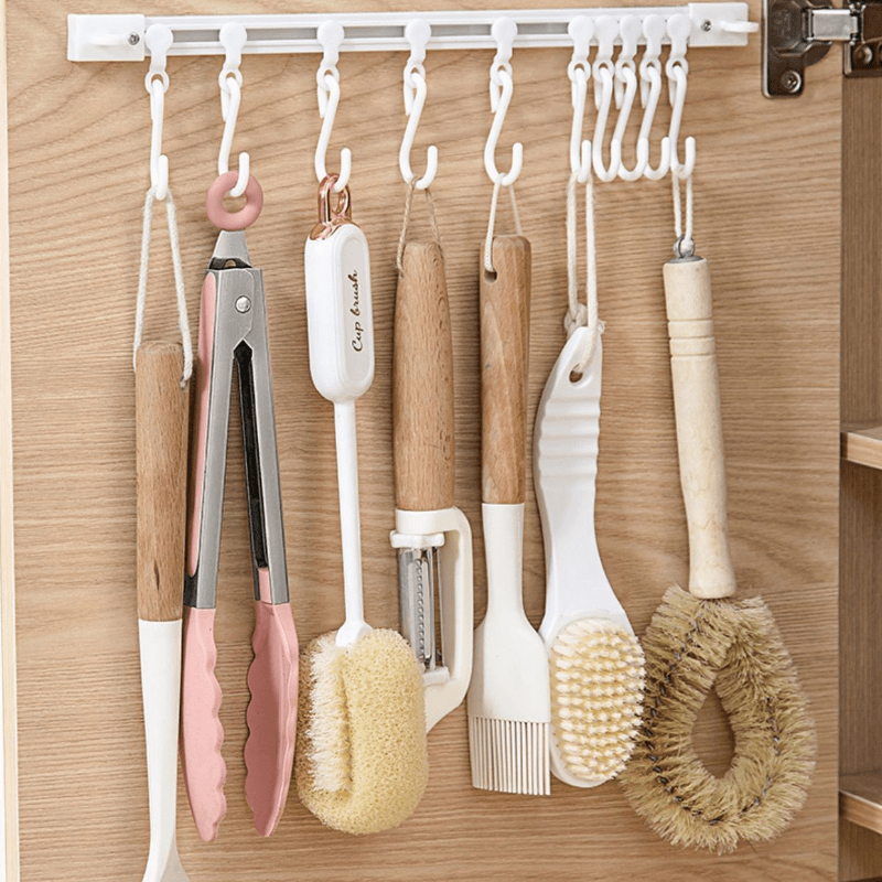 Durable Plastic Cabinet Door Organizer Space-Saving Slide Hook Storage Rack