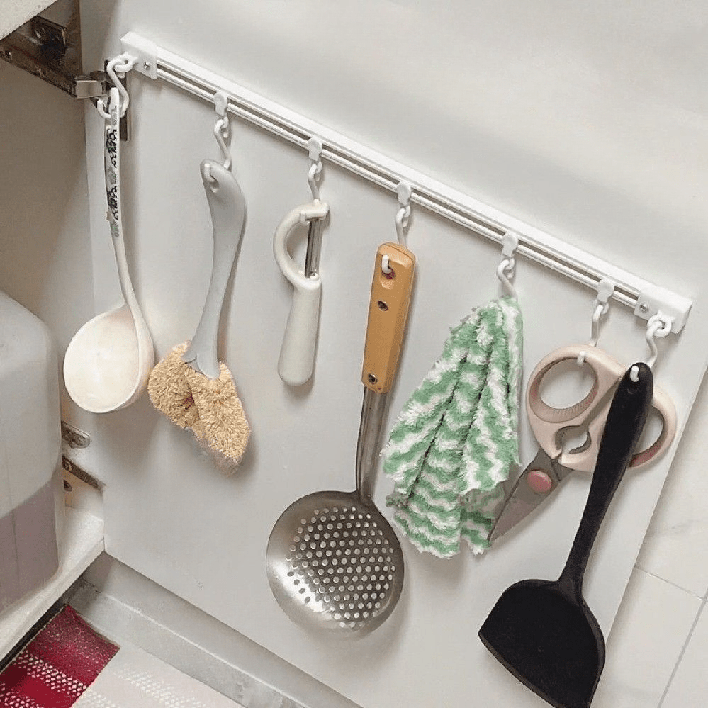 Durable Plastic Cabinet Door Organizer Space-Saving Slide Hook Storage Rack