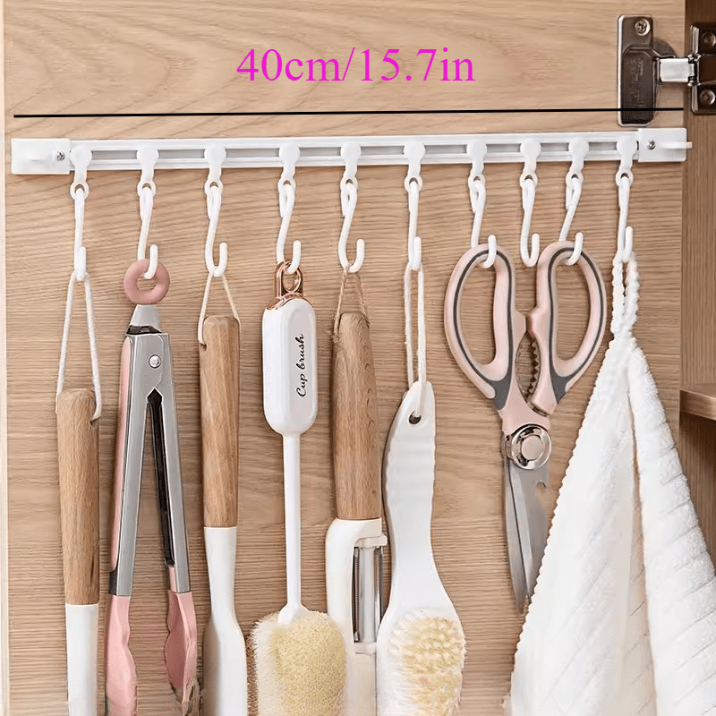 Durable Plastic Cabinet Door Organizer Space-Saving Slide Hook Storage Rack