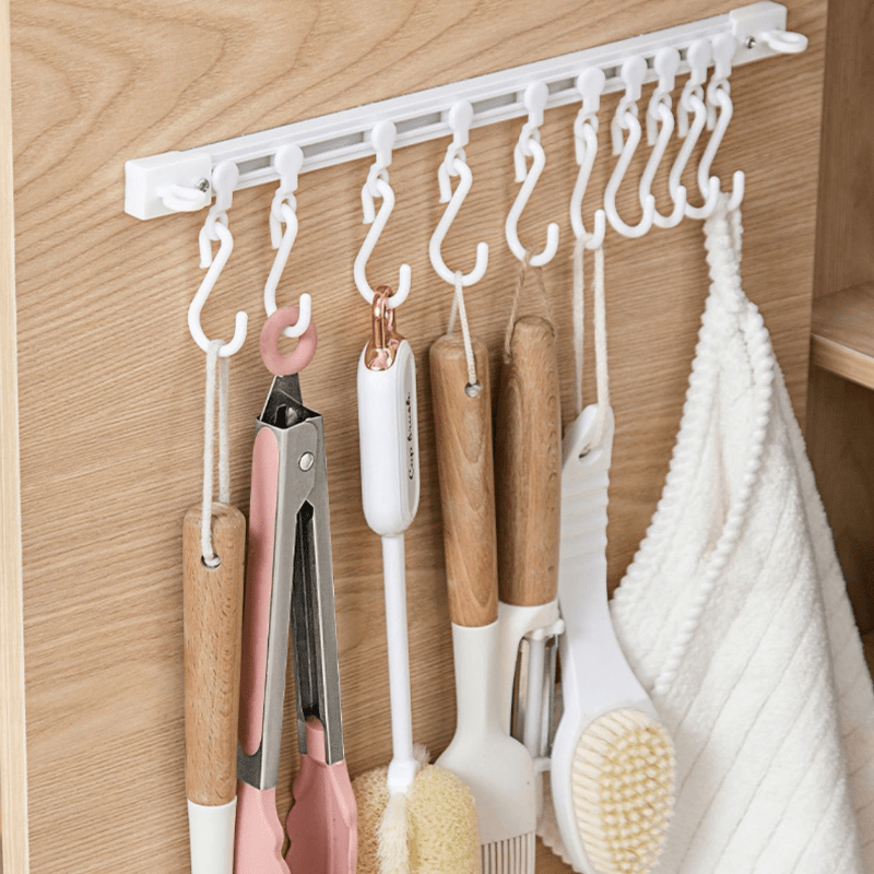 Durable Plastic Cabinet Door Organizer Space-Saving Slide Hook Storage Rack
