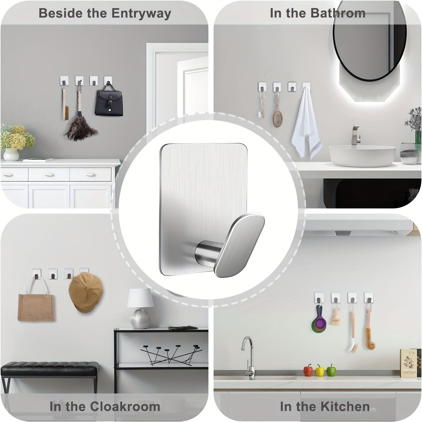 Gancho adhesivo de acero inoxidable para toallas, abrigos y batas, baño y cocina