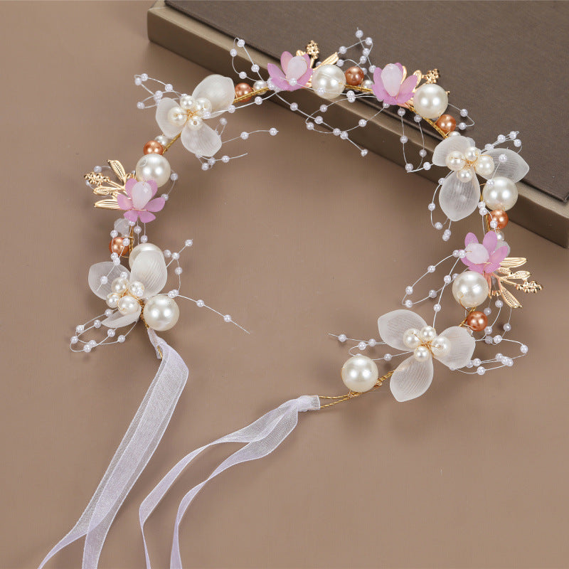 Elegant Floral Crown Headband with Tassel for Women Birthday Performance Show