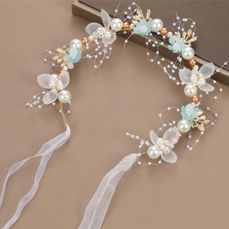 Elegant Floral Crown Headband with Tassel for Women Birthday Performance Show