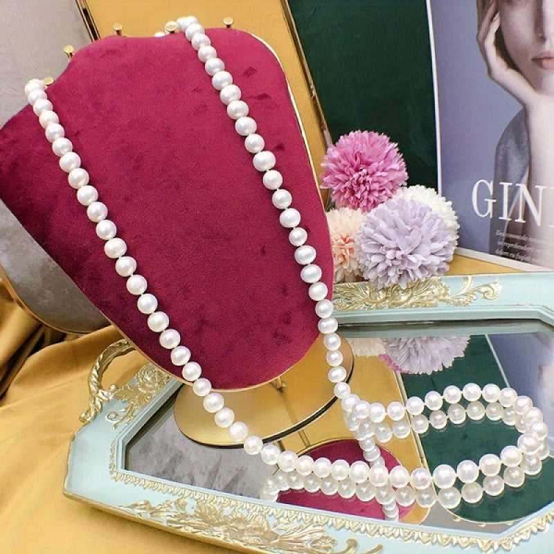 Women’s Freshwater Pearl Necklace with 9-10mm Beads Casual Gift Jewelry