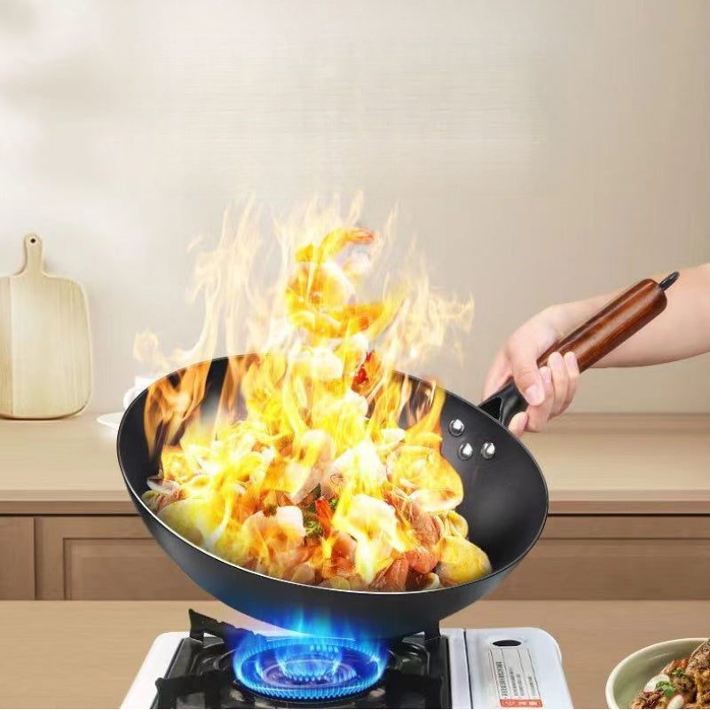 13-Inch Cast Iron Skillet Rust-Resistant No Coating Round Bottom for Home and Restaurant Use