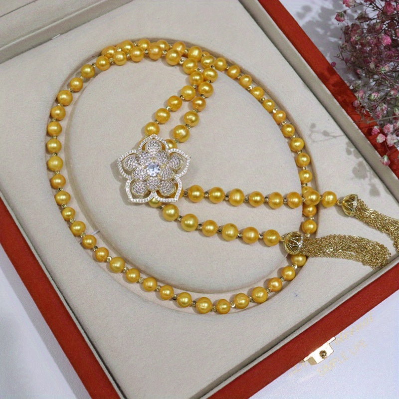 "Vaqt o‘tkazmaydigan Shirin Suv Marvaridli Sviter Bilaguzuk - 8-9mm, Vintage va Nafis Dizayn, Oddiy Kiyimlar va Maxsus Tadbirlar uchun mukammal, Sovg‘a Qutisi bilan birga"