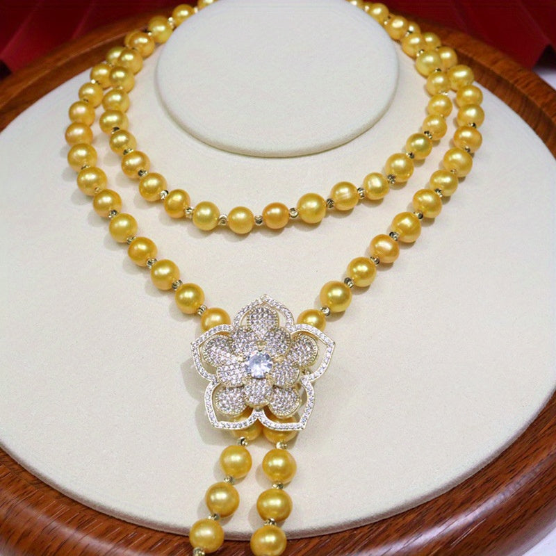 "Vaqt o‘tkazmaydigan Shirin Suv Marvaridli Sviter Bilaguzuk - 8-9mm, Vintage va Nafis Dizayn, Oddiy Kiyimlar va Maxsus Tadbirlar uchun mukammal, Sovg‘a Qutisi bilan birga"