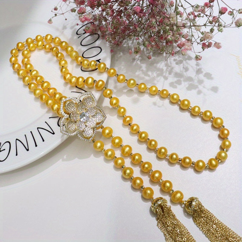 "Vaqt o‘tkazmaydigan Shirin Suv Marvaridli Sviter Bilaguzuk - 8-9mm, Vintage va Nafis Dizayn, Oddiy Kiyimlar va Maxsus Tadbirlar uchun mukammal, Sovg‘a Qutisi bilan birga"