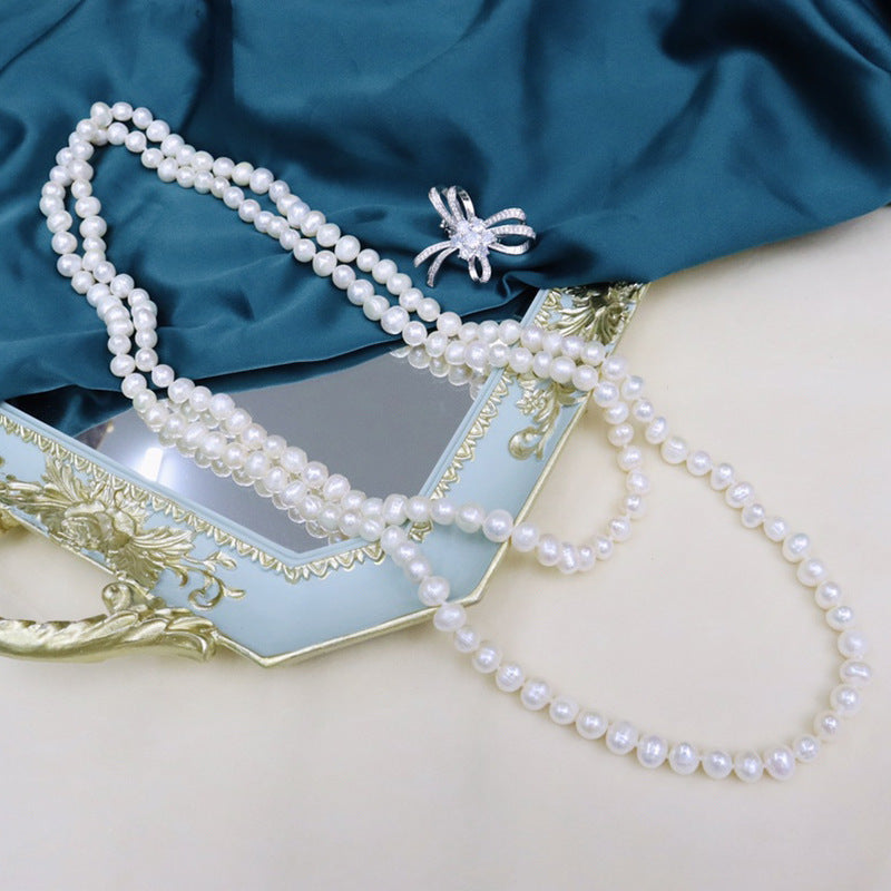 Freshwater Pearl Necklace 7-8mm Long Strand Elegant Multi-Wear Jewelry for Daily and Vacation