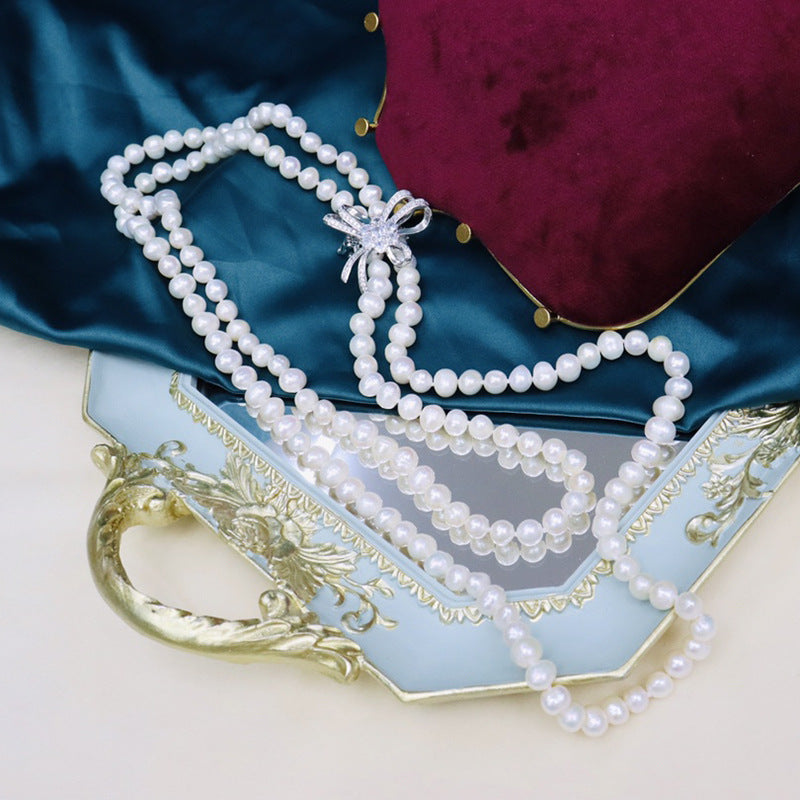 Freshwater Pearl Necklace 7-8mm Long Strand Elegant Multi-Wear Jewelry for Daily and Vacation