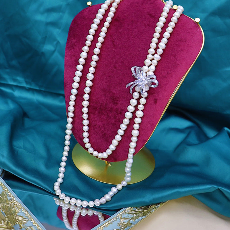 Freshwater Pearl Necklace 7-8mm Long Strand Elegant Multi-Wear Jewelry for Daily and Vacation