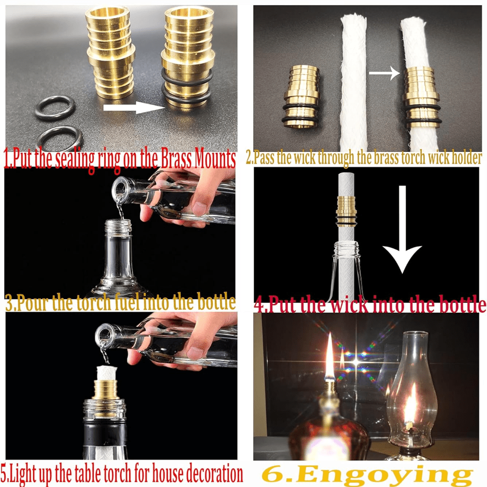 Fiberglass Torch Kit with Long-Life Wicks Safety Covers and Holders for DIY Bottle Torches