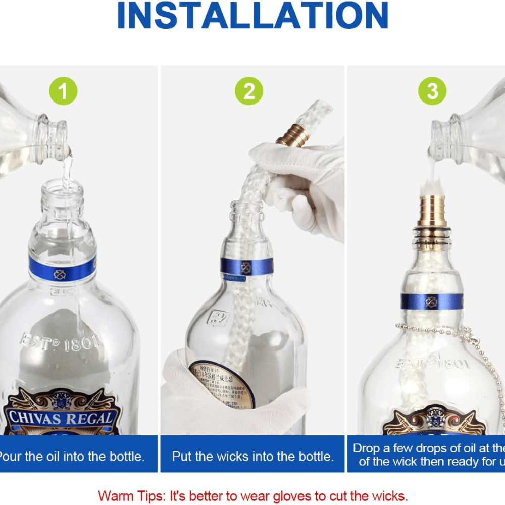 Fiberglass Torch Kit with Long-Life Wicks Safety Covers and Holders for DIY Bottle Torches