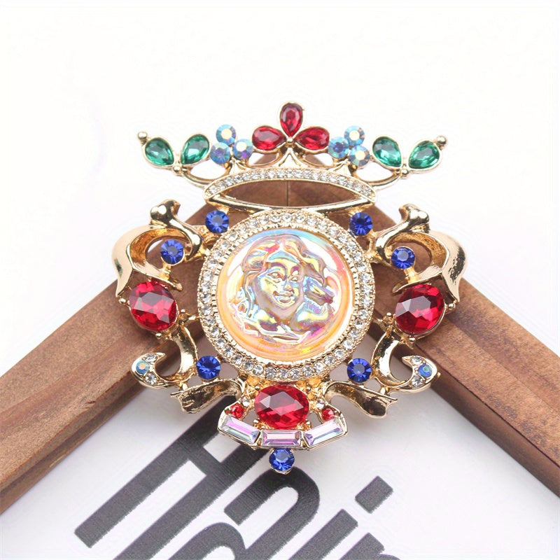 Vintage Silver-Tone Sleeping Beauty Relief Brooch with Rhinestones for Ladies