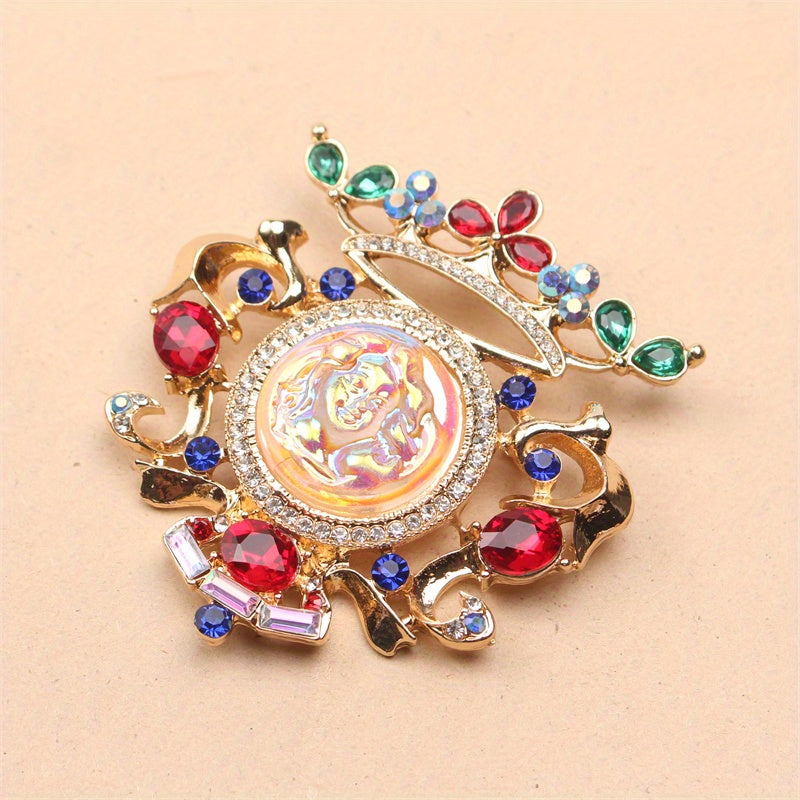 Vintage Silver-Tone Sleeping Beauty Relief Brooch with Rhinestones for Ladies