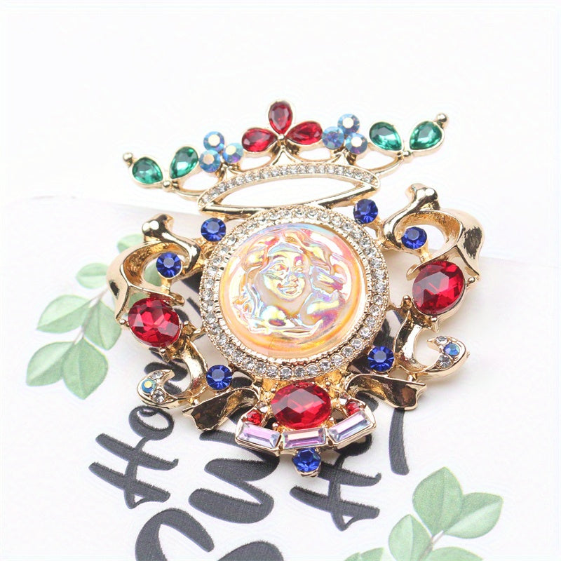 Vintage Silver-Tone Sleeping Beauty Relief Brooch with Rhinestones for Ladies