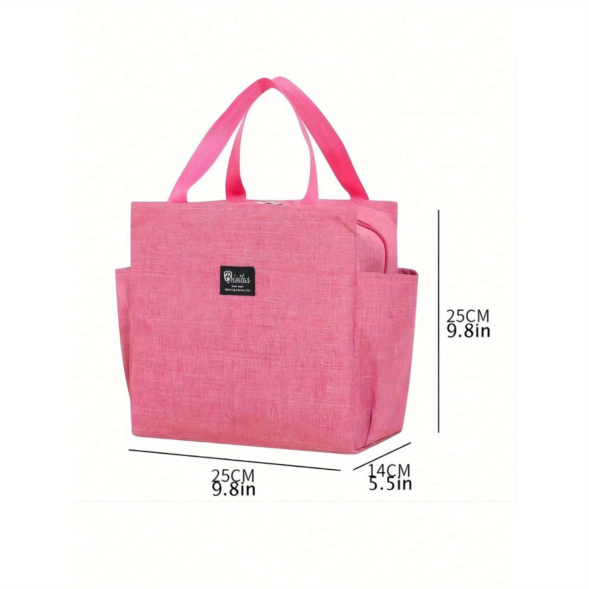 Insulated Lunch Bag with Two Pockets Oxford Cloth Durable Hand Washable for School Work Picnic Beach