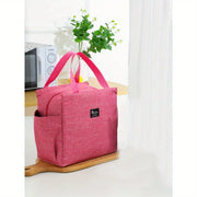 Insulated Lunch Bag with Two Pockets Oxford Cloth Durable Hand Washable for School Work Picnic Beach