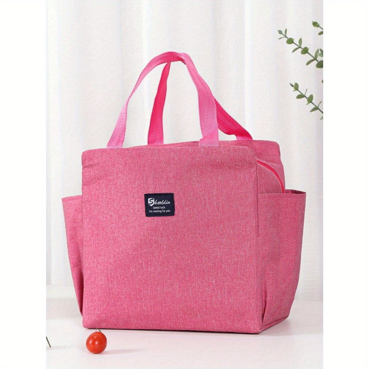 Insulated Lunch Bag with Two Pockets Oxford Cloth Durable Hand Washable for School Work Picnic Beach