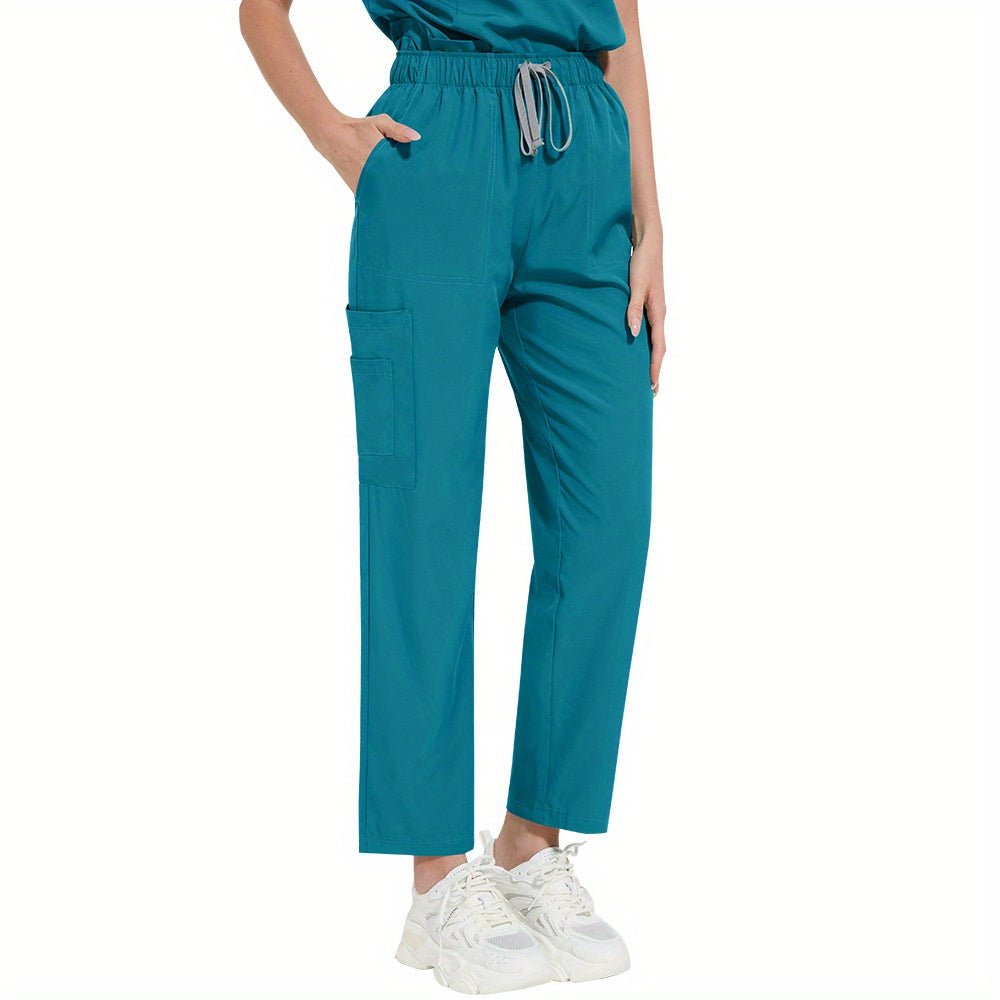 Women's ICU Nurse Scrub Set Solid Color Stand-Up Collar Pockets Polyester Spandex