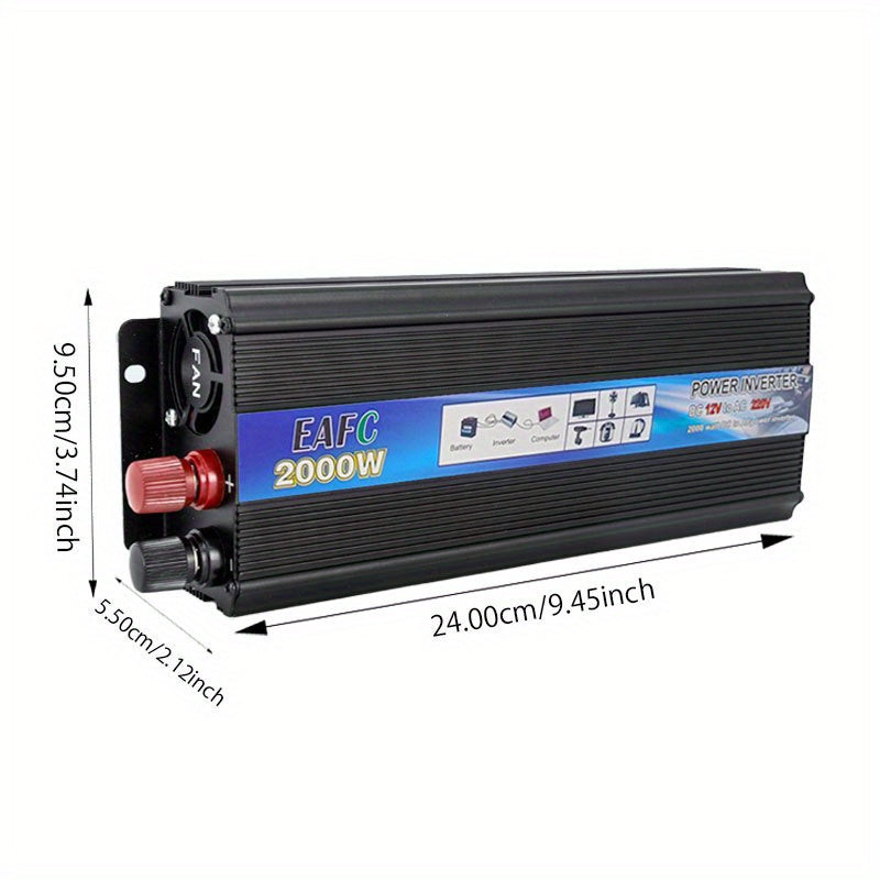EAFC 2000W Портативный Инвертор Питания для EU Разъема, DC 12V до AC 220V-240V, Идеально подходит для Ноутбуков, Телевизоров, Камер и Игровых Консолей, Жесткая Проводка Электричества для Транспортных Средств.