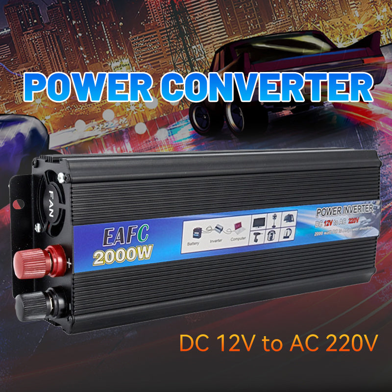 Inversor de potencia portátil de 2000W de 12V DC a 220V AC con enchufe EU para portátiles, televisores y cámaras