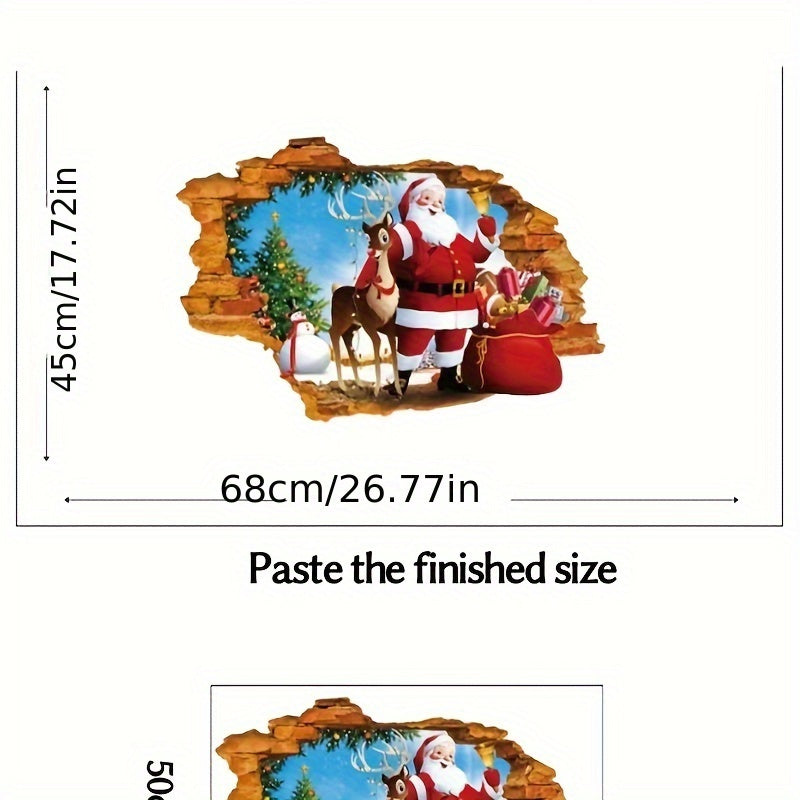 3D Santa Claus Reindeer Wall Decal Removable PVC Christmas Sticker Holiday Home Decor
