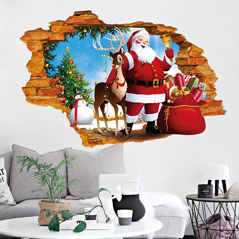 3D Santa Claus Reindeer Wall Decal Removable PVC Christmas Sticker Holiday Home Decor