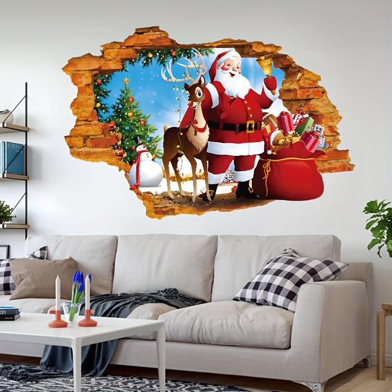3D Santa Claus Reindeer Wall Decal Removable PVC Christmas Sticker Holiday Home Decor