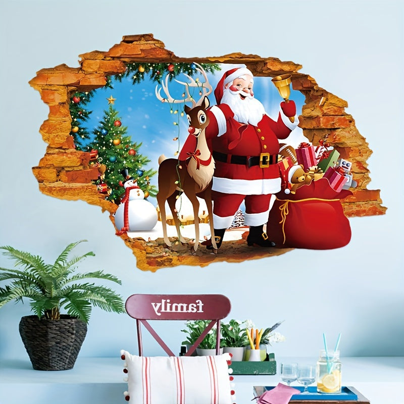 3D Santa Claus Reindeer Wall Decal Removable PVC Christmas Sticker Holiday Home Decor