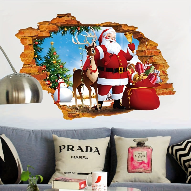 3D Santa Claus Reindeer Wall Decal Removable PVC Christmas Sticker Holiday Home Decor