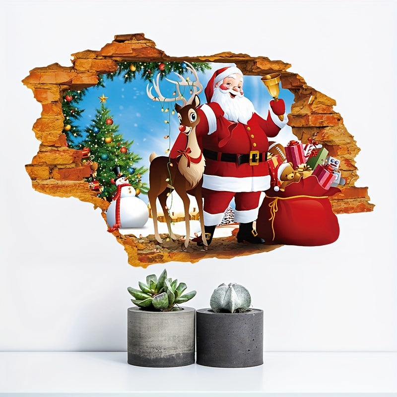 3D Santa Claus Reindeer Wall Decal Removable PVC Christmas Sticker Holiday Home Decor