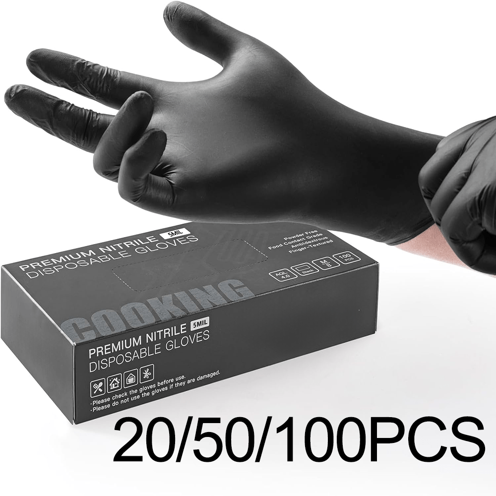 Black Disposable Nitrile Gloves Pack of 20 50 or 100 for Food Cleaning and Beauty
