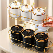 Kitchen Storage Set with Iron and Plastic Seasoning Jars and Tray