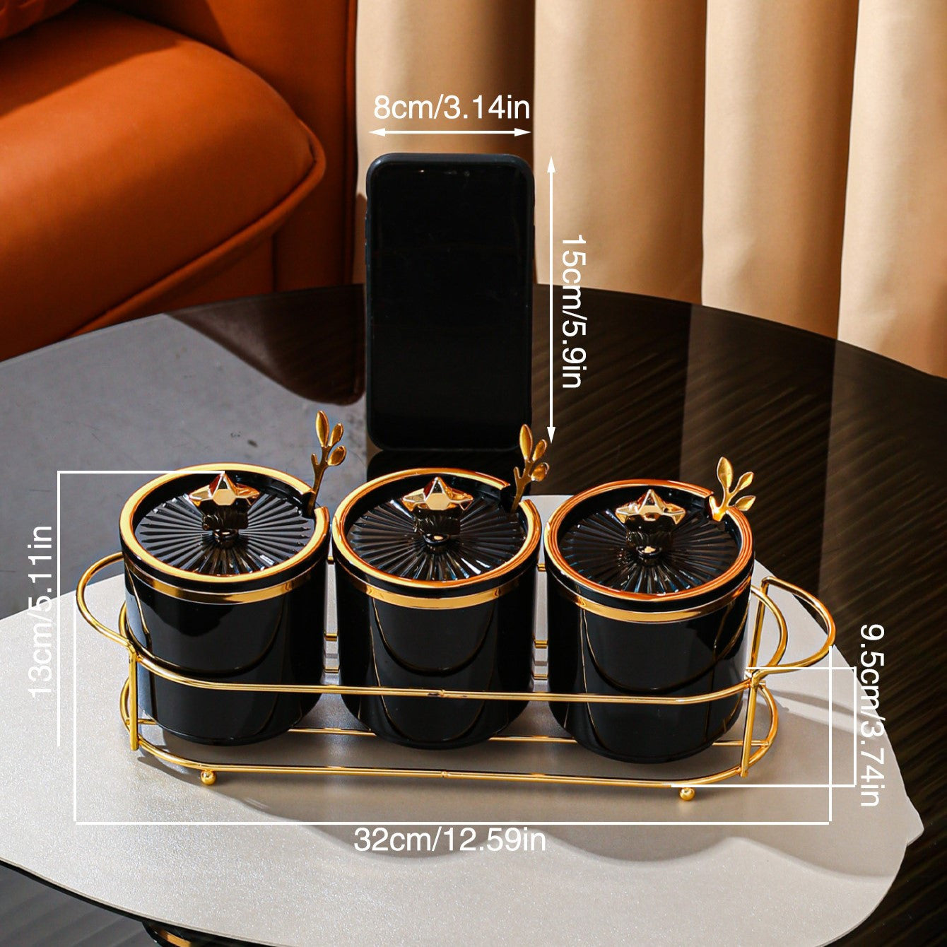 Kitchen Storage Set with Iron and Plastic Seasoning Jars and Tray