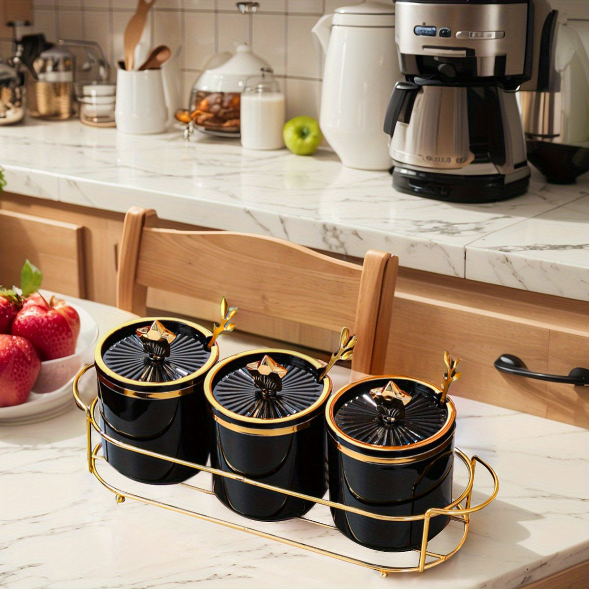 Kitchen Storage Set with Iron and Plastic Seasoning Jars and Tray