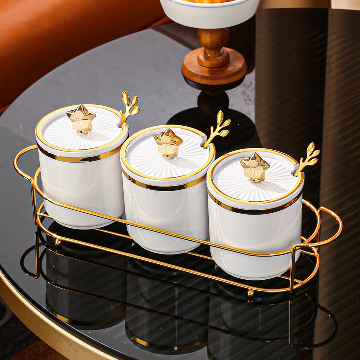 Kitchen Storage Set with Iron and Plastic Seasoning Jars and Tray